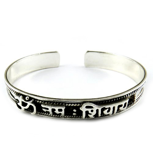Om Shape Oxidized Silver 925 Sterling Silver Bangle - 925 Sterling Silver Free Size Oxidized Black | Fashion Bracelets for Unisex Perfect for Anniversaries and Weddings