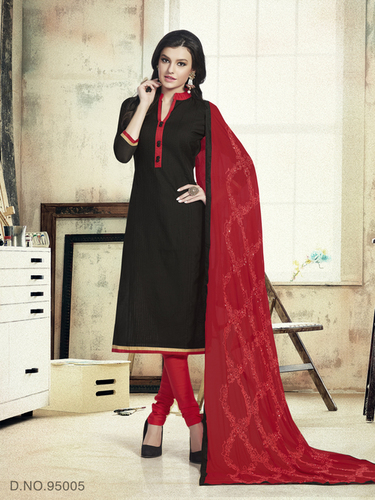 Designer Wear Dress Material - Embroidered Cotton Blend, Black Color for Spring Season | Dry Clean Only