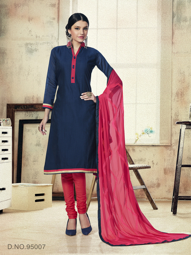 Party Wear Dress Material - Embroidered Navy Blue Cotton Blend | Dry Clean Only, Perfect for Spring Occasions