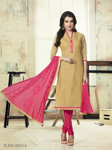 Exclusive Dress Material - Embroidered Cotton Blend, Beige Color | Perfect for Spring and Dry Cleaning