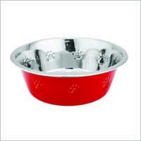 Stainless Steel Pet Bowls - 500ml Capacity, 15cm Diameter, Red Color | Durable, Rustproof, Paw Print Design, Etched Finish, Easy Clean
