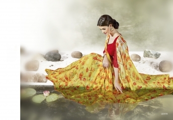 Natty Gold Georgette Designer Saree