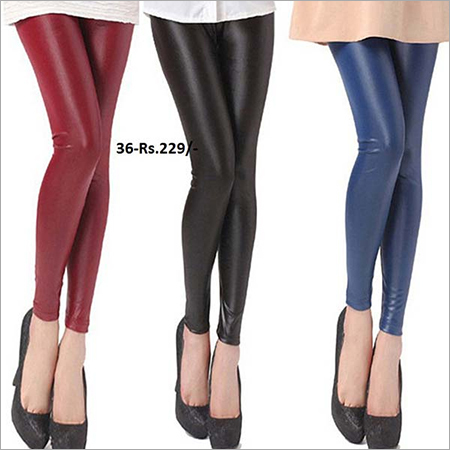 Faux Leather Leggings - Polyester, Size M/S, Matte Black/Red | Breathable Comfort for Rainy, Summer, and Winter Wear