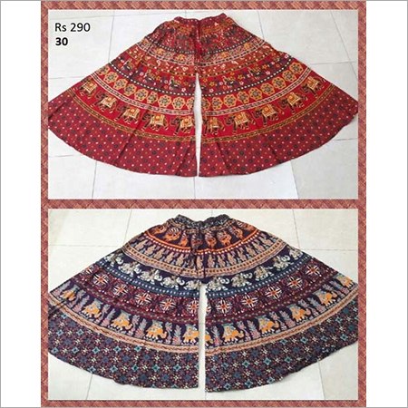 Ladies Cotton Palazzo Pants - Spandex Material, Printed Pattern, Breathable Feature, Red Color | Indian Ethnic Style