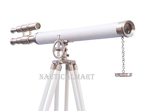 65"Nautical Floor Standing Brushed Nickel With White Leather Griffith Astro Telescope By Nautical Mart Inc.