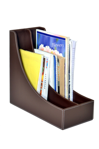 Dark Brown Magazine Holder - Leatherette Material, With White Stitch Detail | Stylish Brown Magazine Rack for Modern Decor