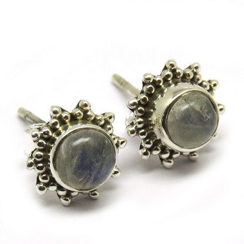 Oxidized Fire Rainbow Moonstone 925 Silver Gemstone Studs Earring Gender: Women