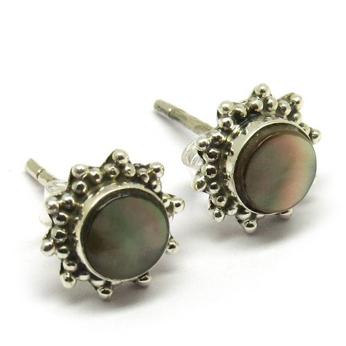 Rainbow Shell 925 Sterling Silver Stud Earrings - 1.5 x 1.0 cms, Unisex Gemstone Jewelry for Anniversaries, Weddings, and Parties
