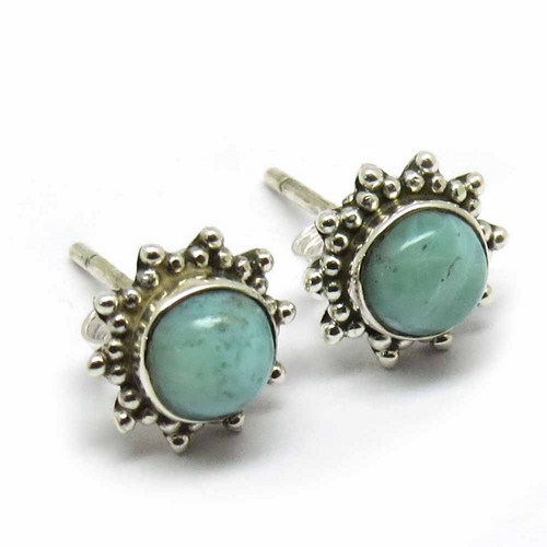 Natural Blue Larimar Gemstone 925 Sterling Silver Stud Earring Gender: Women