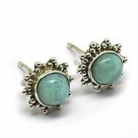 Natural Blue Larimar Gemstone 925 Sterling Silver Stud Earring Gender: Women