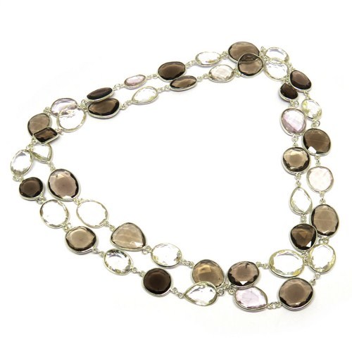 Huge !! Smoky Quartz_Amethyst_Citrine 925 Sterling Silver Necklace Gender: Women