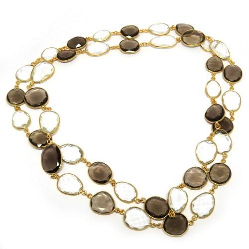 Crystal_Smoky Quartz 925 Sterling Silver Necklace With Gold Plated Gender: Women