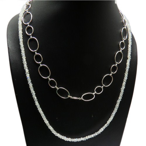 Magic Mirror !! Rainbow Moonstone 925 Sterling Silver Necklace Gender: Women