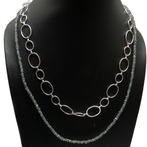 Beads With Chain Blue Fire Labradorite 925 Sterling Silver Necklace Gender: Women