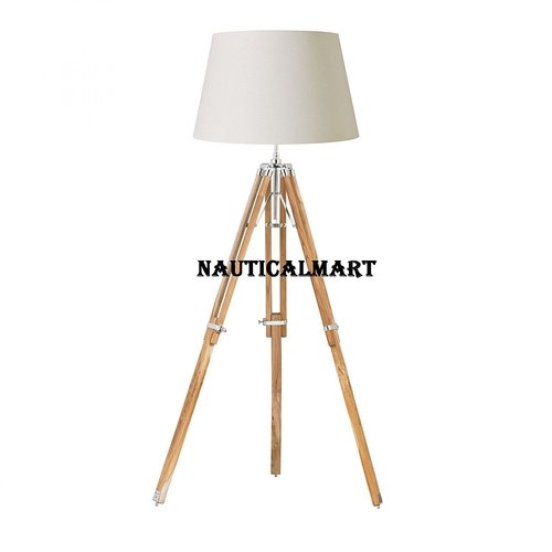 Designer Tripod Floor Lamp Stand Natural Finish With White Shade By Nautical Mart Inc.
