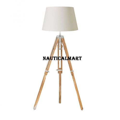 Designer Tripod Floor Lamp Stand Natural Finish With White Shade