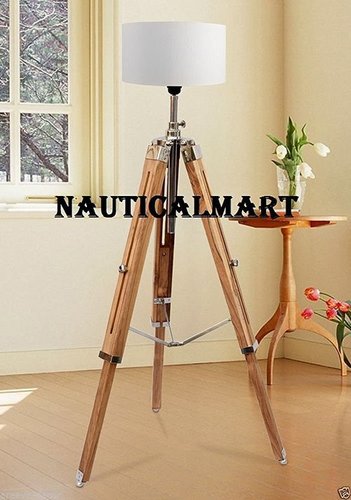 Royal Modern Teak Wood Floor Lamp Nautical Tripod Stand