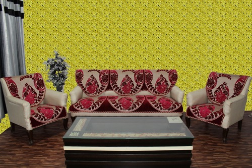 Chenille Sofa Cover Treat - Printed Chenille, Single Seater (69x59x1 CM) & 3 Seater (69x177x1 CM), Pink Color, Machine Made, Neat Stitching