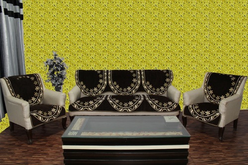 Chenille Sofa Cover - Single Seater 69x59x1 CM, Coffee Color, Superior Quality Polyester Cotton, Printed Plain Style