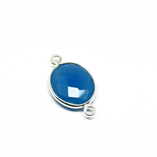 Blue Chalcedony Gemstone Connector - 925 Sterling Silver, 2.0 x 1.2 cms Oval Bezel Setting, Perfect for All Occasions