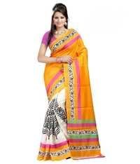 Butter Silk Sarees - Heavy Bhagalpuri Silk, Orange Color | Elegant Design, Embroidery Work, Printed Patterns, Soft Fabric, Versatile Wear