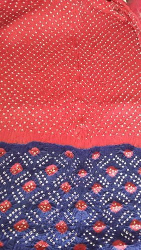 Red Blue Bandhani cotton silk dress material