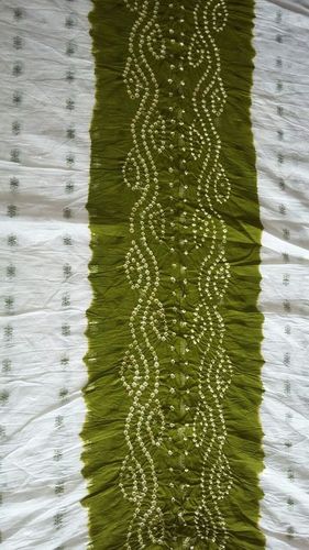 Washable Green&White Bandhani Cotton Silk Dress Material
