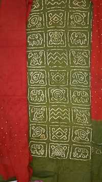 Washable Unstitched Cotton Silk Bandhani Dress Material