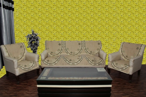 Chenille Sofa Cover - Single & 3 Seater Sizes, Cream Color | Superior Chenille Material, Printed Pattern, Neat Stitching