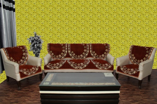 Chenille Sofa Panel i 20 - Chenille Material, Single Seater (69x59x1 CM), 3 Seater (69x177x1 CM), Rust Color, Printed Pattern, Machine Made