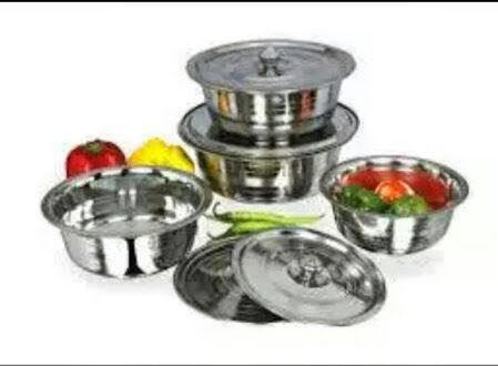 S.S Raja Bowl With Cover - Stainless Steel, 0.3-0.6mm Thickness | Silver Color, Ideal for Home Use, Elegant Design for Everyday Dining