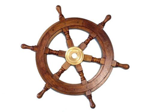 15"nautical Deluxe Class Wood And Brass Decorative Ship Wheel