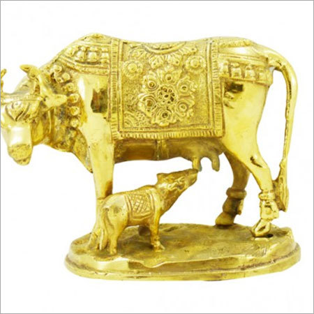 Brass Kamdhenu Cow And Calf Idol