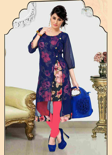 FLORA VOL2 - Chiffon Fabric, Knee-Length, Blue | Printed and Embroidered, Stylish, Comfortable, Versatile