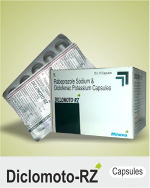 Diclomoto-Rz Capsules Ingredients: Rabeprazole Sodium Ip 20Mg ( As Enteric Coated Granules ) + Diclofenac Potassium Bp 100Mg ( As Sustained Release Granules )