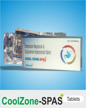 Coolzone-Spas Tablet Ingredients: Omeprazole 10Mg + Dicy- Clomine 10Mg