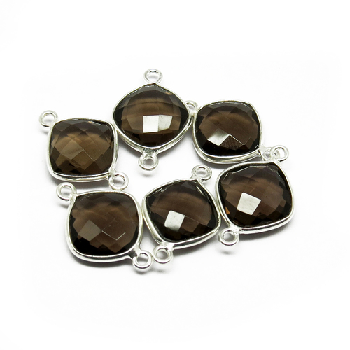 Natural Beauty Smoky Quartz - 925 Sterling Silver, 1.9x1.3 cms Bezel Gemstone Connector | Unisex, Ideal for Weddings, Engagements, and Gifts