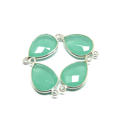 Handmade Green Chalcedony 925 Silver Bezel Gemstone Connector Gender: Children