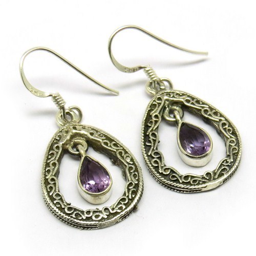 Chunky Perfect Genuine Purple Amethyst 925 Sterling Silver Earrings Gender: Women