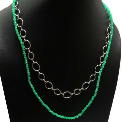 Emerald Beads With Chain - 50.5 cms, Green 925 Sterling Silver Necklace for Unisex, Ideal for Weddings and Anniversaries