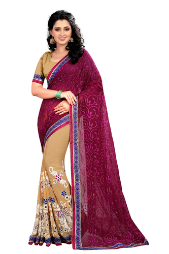 Georgette Deep Pink Beige