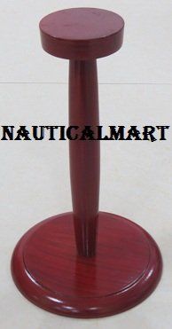 13" Medieval Helmet Wooden Display Stand In Red