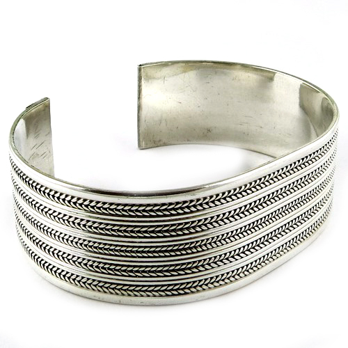 Antique Kada Bangle - 925 Sterling Silver Engraving Work Unisex Fashion Bracelet for Weddings and Anniversaries