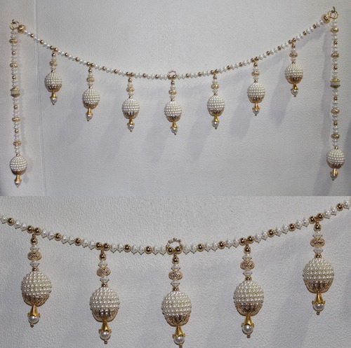 Door Toran - Plastic Beads & Flowers 3 Feet Length Off-White Color | Attractive Design Golden Accents Elegant Home Decor