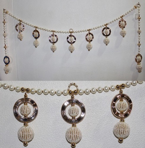 Toran - Plastic Beads & Flowers, Circular Shape, Gold & Off-White Colors | Elegant Design, Durable Material, Easy to Hang, Light Weight for Home Decor