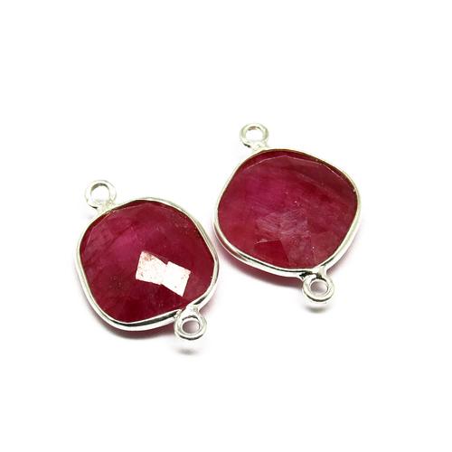 Square Shape Red Ruby 925 Sterling Silver Bezel Connector Gender: Men