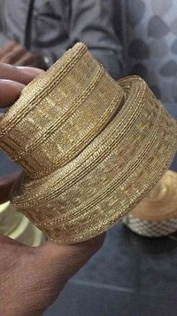 Designer Needle Lace - Polyester Satin Fabric, Golden Color With Reversible Plain Pattern