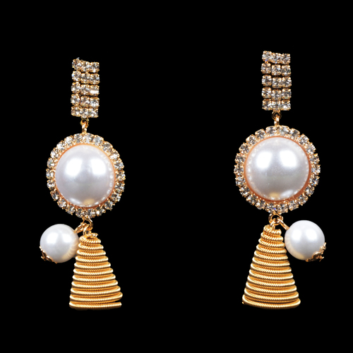 White Pearl With Golden Colour Imitation Attractive Earring