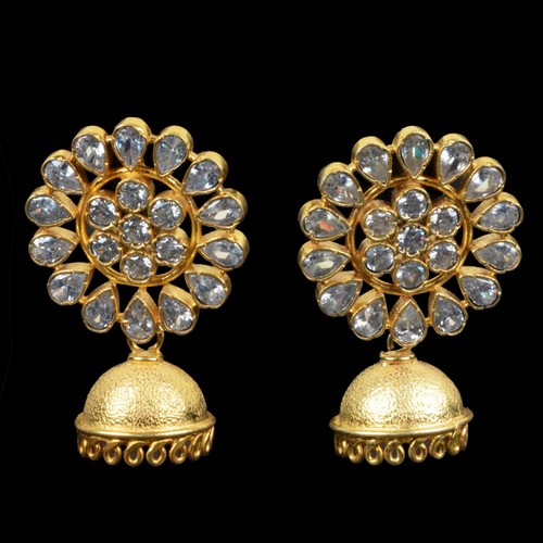 Golden Colour Kundan Polki Fancy Jhumki Earring