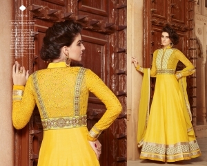 Observable Yellow Silk Georgette Designer Anarkali Suit